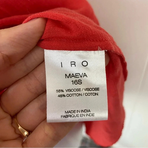 IRO Maeva Voile Peasant Tie Wide Cap Sleeves Coral Blouse 4 US/36 Boho - Picture 11 of 16